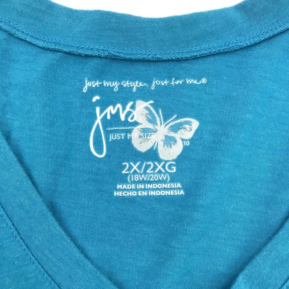 Just My Size Womens Blue V-Neck Short Sleeve T-Shirt 2X 18W/20W - Picture 6 of 6